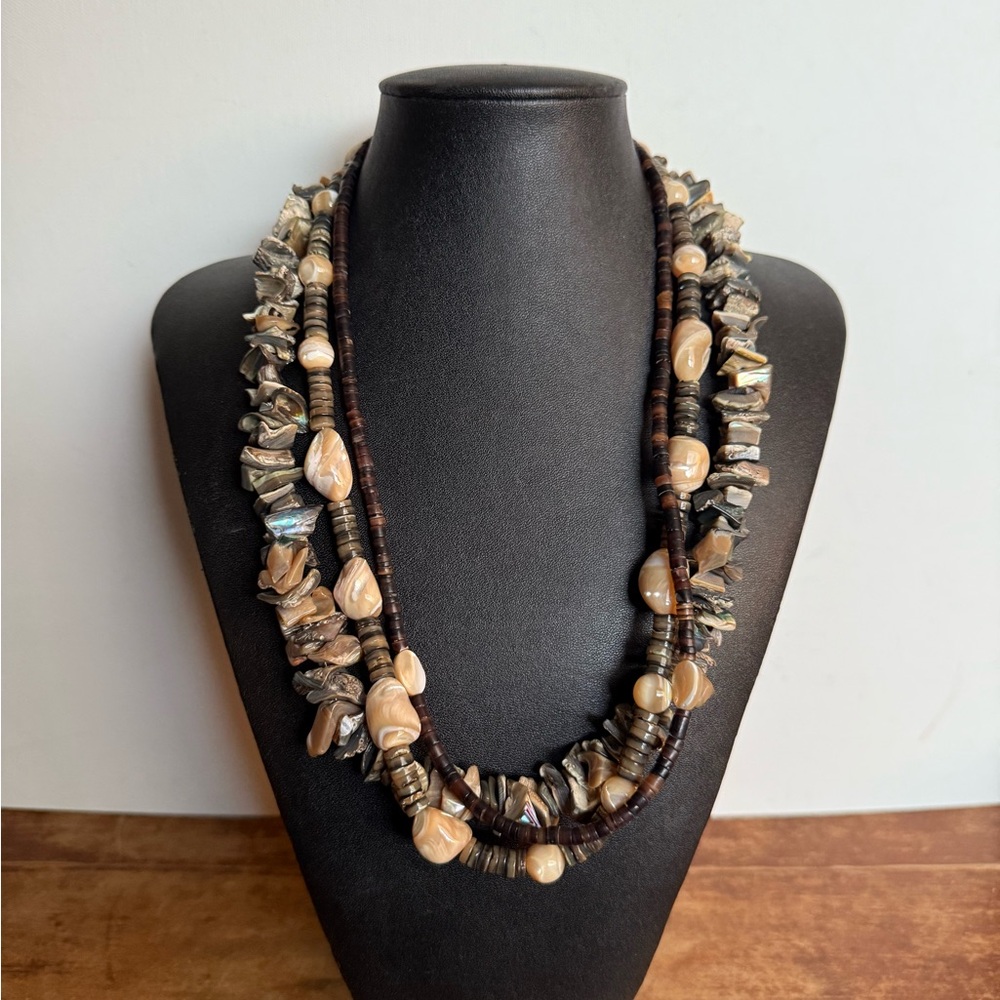 Lannie 925 Natural Elements 3 Strands Earth Tone Necklace. Boho/ Hippie